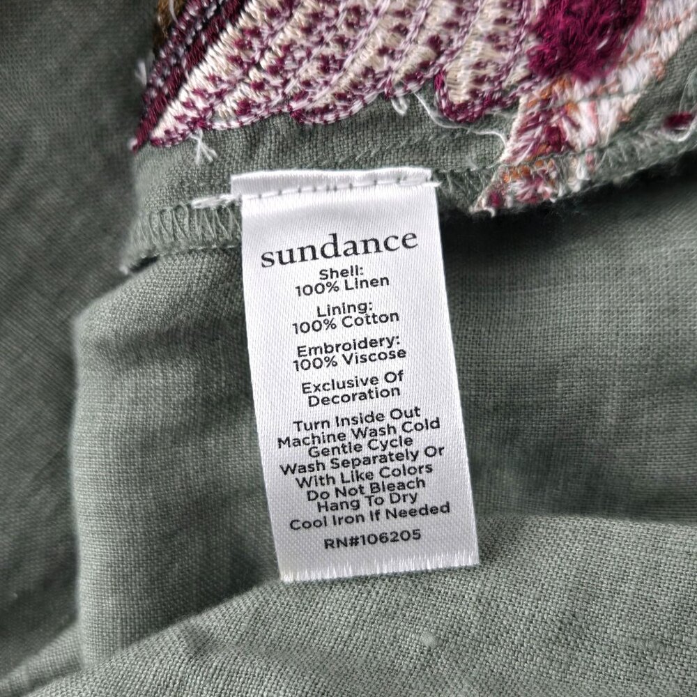 Sundance Boho Blouse Medium Dark Green Linen Floral Bird Embroidered Peasant Top - Picture 9 of 12